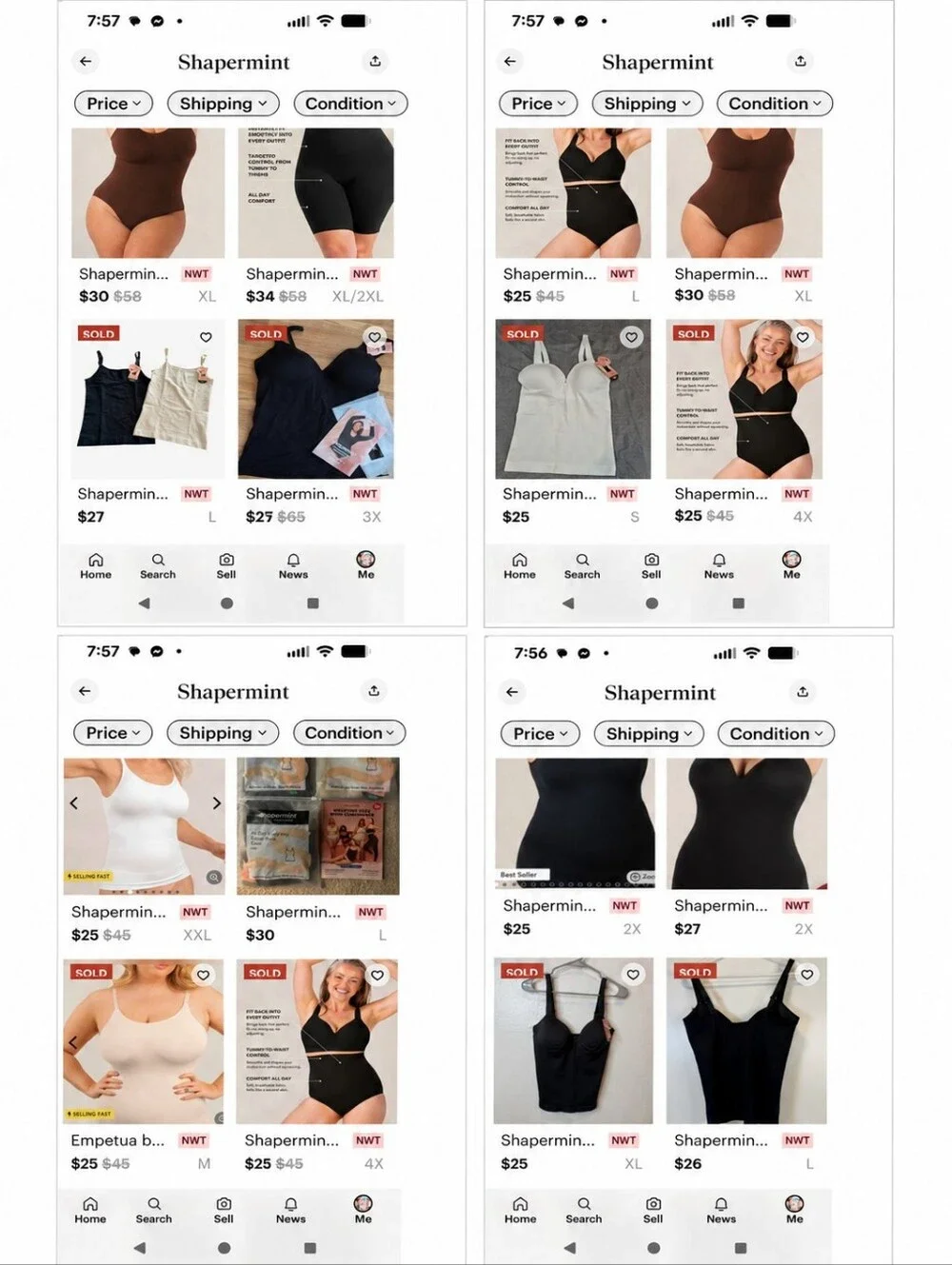 Shapermint Shapewear Cami Tank Tummy Control Seamless Smoothing Top NWT